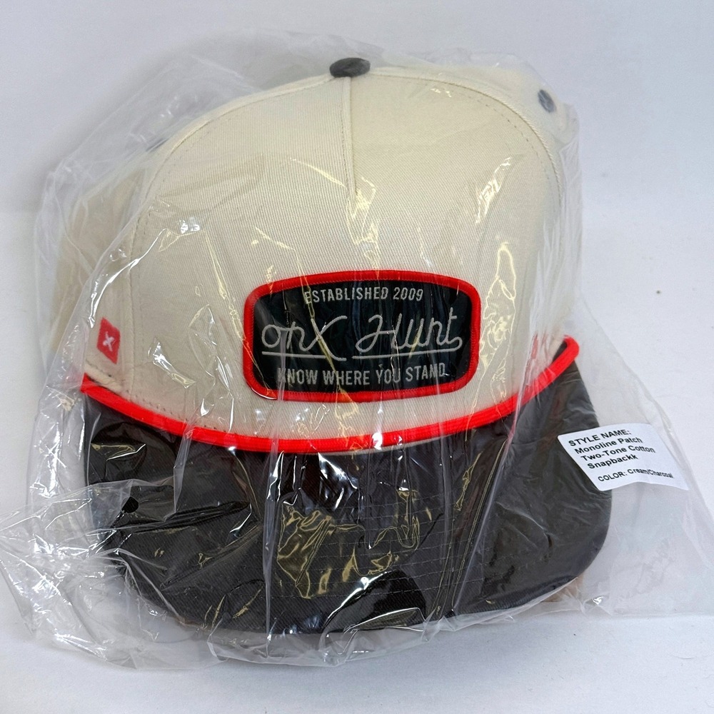 onX Hunt Snapback Hat Mens OS Cream Charcoal Monoline Patch Two-Tone Cotton Cap